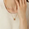 Jewelry Pouches Love Square Ruby Necklace Feminine Design Heart-shaped Clavicle Chain