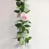 Dekorativa blommor 180 cm konstgjorda rosa rosblomma med grönska blad vinstockar falska hängande vinstockar för bröllopsdekorationer