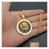 Pendant Necklaces Stainless Steel Mens Gold Black Punk Round Animal Lions Head Tag Necklace Collares Crystal Rhinestone Harajuku Gothi Dhlgj