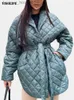 Women's Down Parkas Kurtki damskie jisolife zimowa pikowana kurtka dla kobiet Diamentowa wyściełana lekka płaszcza z okładki wierzchniej z talią pasa L230916