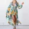 Vestidos casuais básicos primavera verão sexy menina picante bolha manga longa cômoda vneck impressão boêmio praia mulheres vestido y2k 230914
