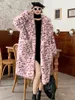 Women's Fur Faux Fur Black White Leopard Pink Fur Coat Winter Fashion Long Loose Lapels Furry Coats Loose Warm Lamb Wool Pocket Jackets 230915