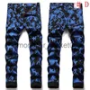 Herrmode Slim Fit Stretch Men Jeans Långt tryckta Casual Floral Pants Denim J230915