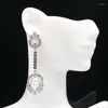 Pendientes de tuerca 63x18mm diseño europeo largo tanzanita rosa kunzita blanca CZ joyería de moda fiesta de mujer plata