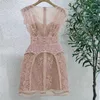 Casual Dresses Elegant Summer Short Skirt 2023 Fashion Lace Perspective Sexy O-neck A-line Cocktail Birthday Evening Dress White Beige