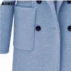 Parkas pour femmes Automne Hiver Manteau de laine épais matelassé surdimensionné pour femmes Blanc Bleu Vêtements d'extérieur Double boutons Manches longues Laine Automne Mode 210416 L230915