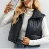 Kvinnors västar 2023 Autumn and Winter European American Fashion Short Solid Color Down Cotton Vest Slim High Collar Loose