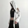 Женские толстовки с капюшоном Goth Dark с открытыми плечами Techwear Укороченные кардиганы Y2k Mall Готические сексуальные женские укороченные топы с капюшоном Панк Гранж с пряжкой Уличные рубашки 230914