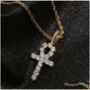 Hiphop Iced Rose Gold Ankh قلادة Diamond Cross Necklace للرجال مجوهرات النساء مع تسليم سلسلة الحبل 24inch