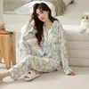 Vêtements de nuit pour femmes Animal Femmes Coton Pyjamas Ensemble Simple Boutonné À Manches Longues Boutonné Loungewear Mignon Dessin Animé Pyjama Femme XXXXL