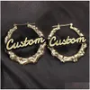 Pendientes Drxjewelry de 30Mm-100Mm con nombre personalizado de hip hop, pendientes personalizados de acero inoxidable estilo bambú para mujer, regalo, entrega directa