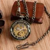 Classical Bronze Black Mechanical Hand-winding Pocket Watch Men Women Pendant Antique Clock with FOB Chain Gift montre de poche2524
