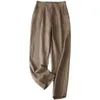 Calças femininas simples harem pant moda verão casual solto cintura elástica linho respirável confortável sólido cáqui calças cortadas 230914