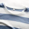 Costumes pour hommes A1893 Blauw et Wit Gestreept T-shirt Pour Vrouwen Kleurrijke Streep T-shirt Col rond Top T-Shirts Vrouw Court Mouw Marin