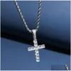 14k banhado a ouro 925 prata esterlina branco claro diamante cz cruz pingente colar com m 18 Polegada corda corrente 42mm x 22mm entrega direta