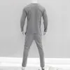 Mens Tracksuits Autumn Large Solid Henley Shirt Long Sleeve Pants Set Trend Stock 230914