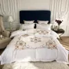 King Queen Size Comforter Cover Flat Fanted Bed Sheet Set White Chic Embroidery 4st Silk Cotton Wedding Bedding Set Luxury Home 239p