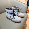 2023-Botas de diseñador Almohada Plana Suela gruesa Zapatos de tobillo cálidos Impreso Presbicia Pato Abajo Lace Up Snow Tamaño 35-41