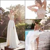 Abiti da sposa tubino bohemien Una linea con scollo all'americana Backless High Side Split Appliques Abiti da sposa in chiffon di pizzo da spiaggia CPS231277D