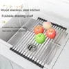 Kitchen Storage Organization Stainless Steel Drainage Rack Sink Filter Folding Dishwashing Basin Putting Dishes Chopsticks Practical Washing 230915