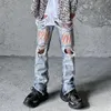 Herenjeans Enkel Ritsgat Graffiti Gewassen Voor Mannen Franje Kwastje High Street Retro Gesplitste Denim Broek Hip Hop Losse Ca190O