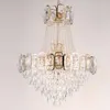 Modern Dining Room Crystal Pendant Light Luxry Stair Case Living Room Champagne Chain Hanging Chandelier Lighting