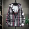 Jaquetas masculinas jaqueta de designer fino encaixe com capuz jaqueta xadrez tamanho grande casacos casuais