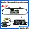 Auto achteruitrijcamera's Parkeersensoren 4,3 inch Tft Spiegel Monitor Assistance Nachtzicht Draadloos Waterdicht Achteruitrijcamera Drop Del Dhheh