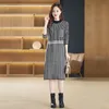 Classic Plaid Elegant Sweaters Dresses Autumn Winter Designer Long Sleeve Slim Party Knitted Jumper Dress 2023 Women Fashion O-Neck Elegant and Youth Midi Frocks