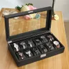 Leatherette 12 Slot Carbon Watch Box Fiber Design Jewelry Display Storage Holder Winder Black Large Watchs Box saat kutusu1257D