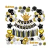 Decoração de festa Partypalooza Kit de aniversário - Balão Bandeira Tassel Flower Set W / Star Balloons Black / Gold Theme Ems Drop Delivery Home G Dhvyf