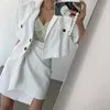 Vestido de duas peças unxx manga curta blazer saia terno mulheres 2023 verão coreano casual jaqueta agereduzindo rua conjunto 2 peças mujer 230914