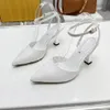 Été marque de luxe soie dames pompes talons hauts cristal femmes sandales bout pointu piste Mules Banquet chaussures pour femme sandales