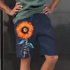 Men's Shorts Linen Mens Sunflower Summer Short Male Cotton Knee Length Sweatpants Wide Leg Bermuda Beach Large Size Joggers