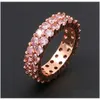 Iced 2 Row 360 Eternity Pink Stone Rings Micro Pave Cubic Zirconia Rose Gold Plated Simated Diamonds Hip Hop Ring For Men Women Drop Deliver