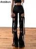 Pantalons pour femmes Goth Dark Velvet Hollow Out Mall Gothic Crayon Grunge Esthétique Punk Sexy Taille Haute Pantalon Y2K Bandage Femmes Alt Bottom 230915