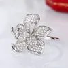 Luxus voller CZ Blumenring für Frauen 925 Sterling Silber Eheringe ästhetischer Ring Party Alltagskleidung elegantes Accessoire Schmuck