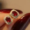 Baumeln Ohrringe Trendy Stud Gold Farbe Rot Hochzeit Kristall Geometro Lange Süße Für Frauen Drop Party Schmuck Großhandel Geschenk