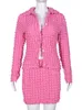 Urban sexy jurken herfst outfits Spring Streetwear Y2K Pink Jurk 2 Tweede stuk set rok met lange mouwen knoppen top mini -rokken pakken 2023 230915