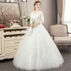 Modest Chinese Wedding Gowns With Long Sleeves Scoop Neck Lace Appliqued Bridal Dress Floor Length Puffy Skirt Princess Vestidos D254C