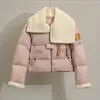 Doudoune courte en laine d'agneau rose pour femme, manteau chaud, nouveau design à revers, hiver 2023