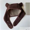 Caps Hats Brown Bear Ear Beanies Men Women Winter Safety Helmet Rockwool Magnetic Buckle Protector Female Outdoor Ski Bomber Drop Deli Dh7Wg