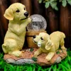 Décorations de jardin 2023 Décor de chien mignon Décor de résine lumineuse à énergie solaire Figurine d'animal avec boule de cristal Cadeaux d'artisanat créatifs pour les voisins