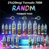 Оригинальные одноразовые электронные сигареты RandM Fumot Tornado 7000, сетчатая катушка 14 мл, 6 светящихся цветов, перезаряжаемая батарея, регулировка воздуха 0% 2% 5% Устройство 7K Vape Pen 56 вкусов