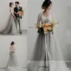 Robes de mariée d'été en dentelle grise, en Tulle, col en V, demi-manches, ligne A, robes de mariée sur mesure, style bohémien, 210n