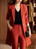 Women's Two Piece Pants Women Business Work Wear Formal Pant Suit Ladies Long Blazer Coat Set Outfits Jacket And Trousers Clothing Female