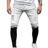 New Jeans Skinny Men Gradient Black White Ripped Hole Denim Pantalones Male 2020 Autumn Ankle Zipper Pencil Trousers308J