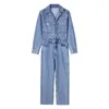 Kvinnors Jumpsuits Rompers Jumpsuit för kvinnor 2023 Spring och Autumn Collar Pocket High midja rak Demin Romper Overalls 230915