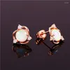 Stud Earrings Rose Gold Silver Color Engagement White Blue Opal Round Stone Fashion Versatile Bridal For Women