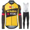 Ensembles de maillots de cyclisme Jumbo Visma automne à manches longues ensemble de maillot de cyclisme pantalon à bretelles Ropa Ciclismo vêtements de vélo vtt maillot de vélo uniforme vêtements pour hommes 230915